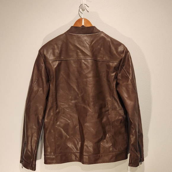 Men's Brown Faux Leather Motorcycle Jacket - Picture 5 of 5